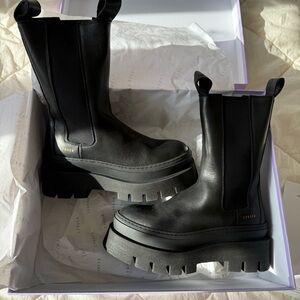 Copenhagen Black Chunky Platform Chelsea Boots Size 38
